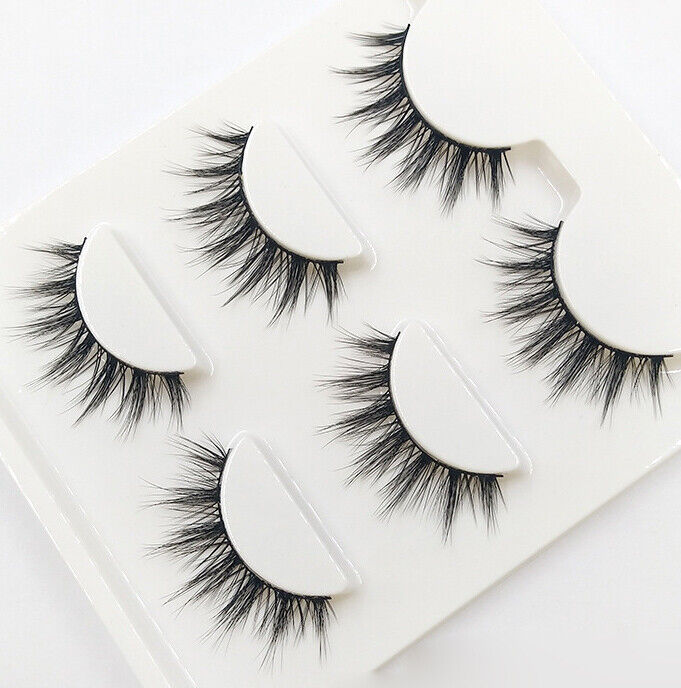 Handmade Reusable Long Cross 3D Mink False Black Eyelashes 3 Pairs (3D-09)